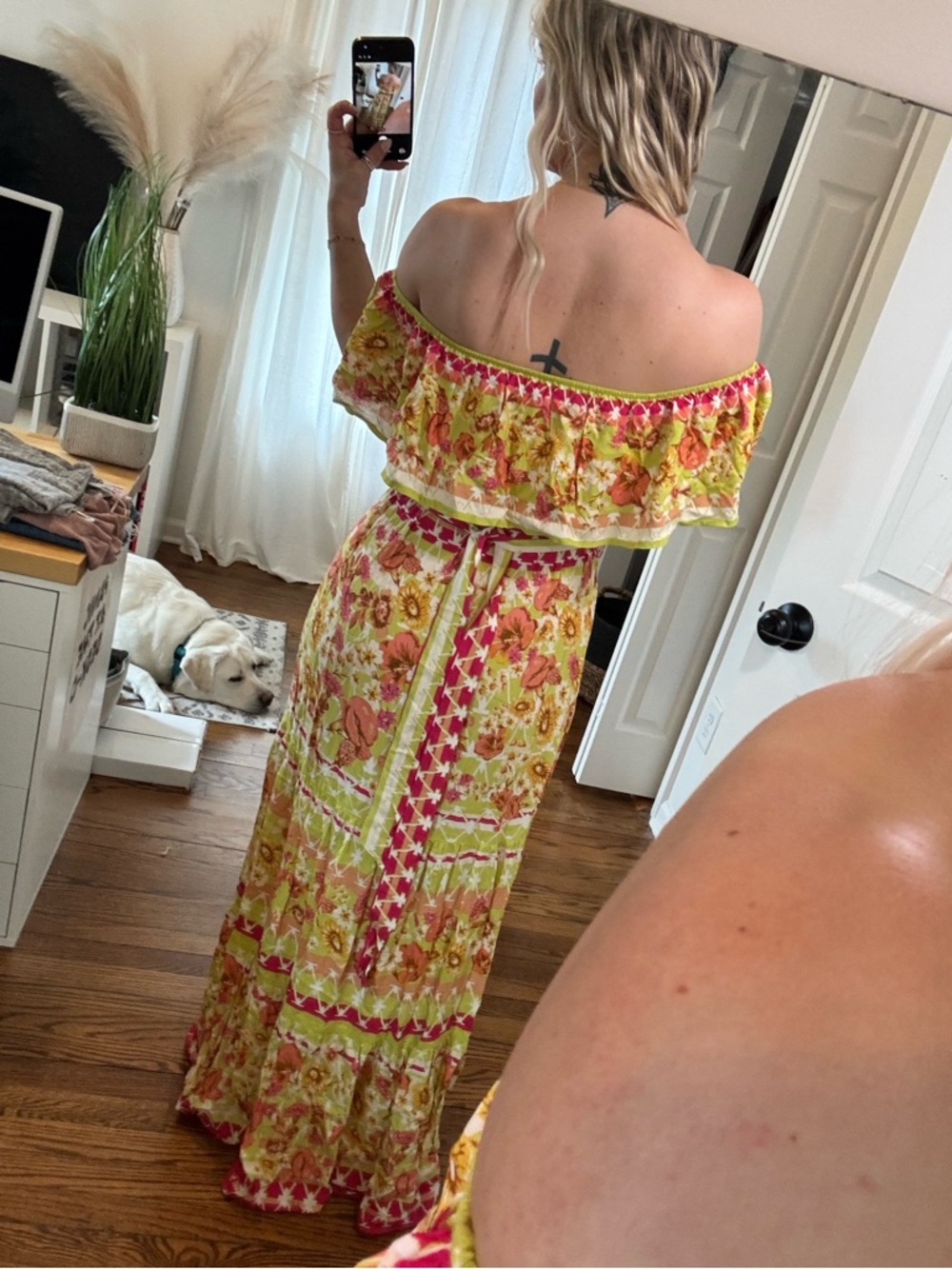 Off-Shoulder Floral Maxi Dress in Yellow and Pink - Picture 3 of 3